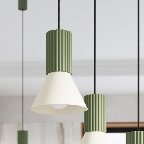 Suspension cannelée beige / vert olive - Estria