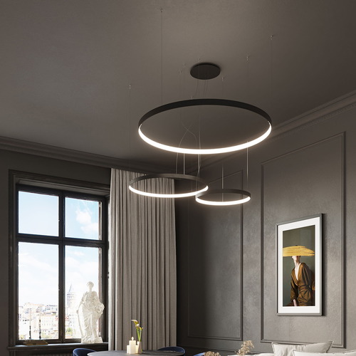 Suspension ronde noire à Led 55 cm - 3000K - Rio