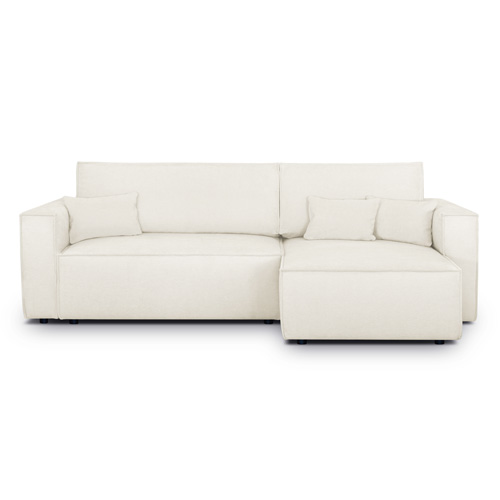 Canapé d'angle convertible réversible 4 places avec coffre de rangement en tissu chenille beige - Livia