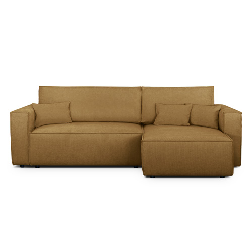 Canapé d'angle convertible réversible 4 places avec coffre de rangement en tissu chenille bronze - Livia