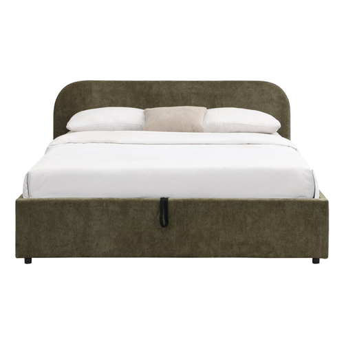 Lit coffre adulte 140x190 cm avec tête de lit en tissu chenille vert kaki - Cassis