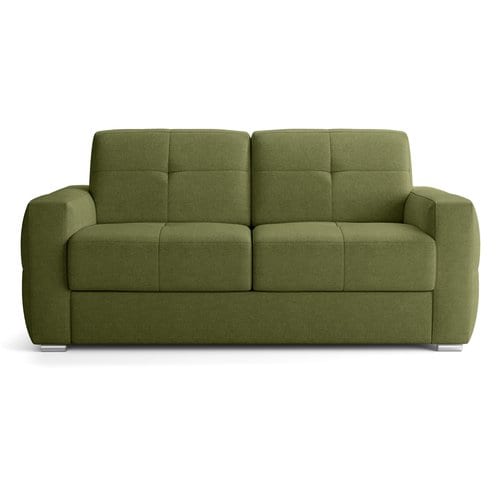 Canapé capitonné convertible 3 places en tissu chenille vert olive - ouverture express - Cassian
