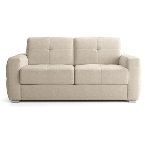 Canapé capitonné convertible 3 places en tissu chenille beige - ouverture express - Cassian