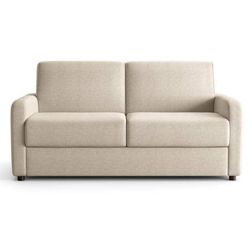 Canapé droit convertible 3 places en tissu chenille beige - ouverture express - Lumio