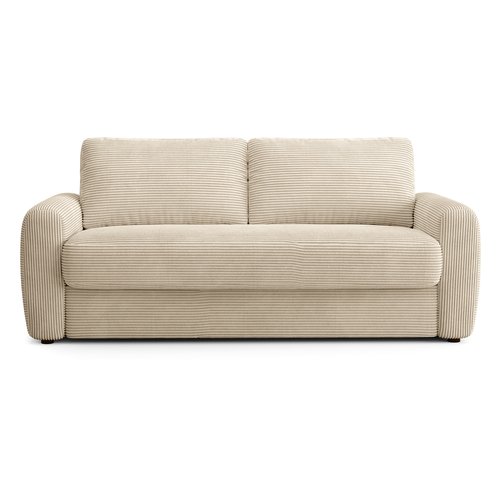 Canapé droit convertible 3 places en velours côtelé beige - ouverture express - Salvia