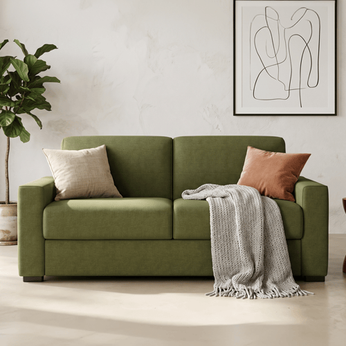 Canapé droit convertible 3 places en tissu chenille vert olive - ouverture express - Anzio