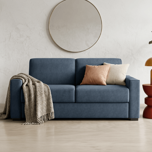 Canapé droit convertible 3 places en tissu chenille bleu foncé - ouverture express - Anzio
