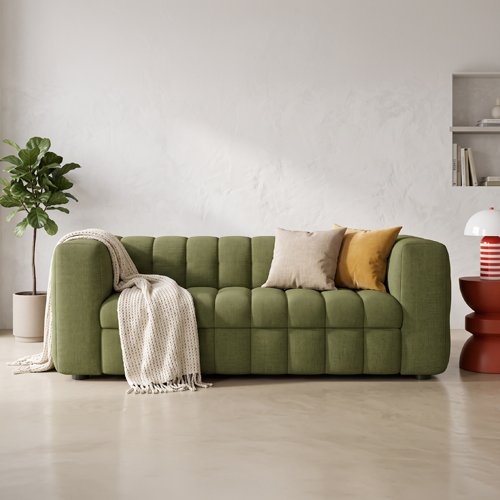 Canapé capitonné convertible 3 places en tissu chenille vert olive - ouverture express - Cester