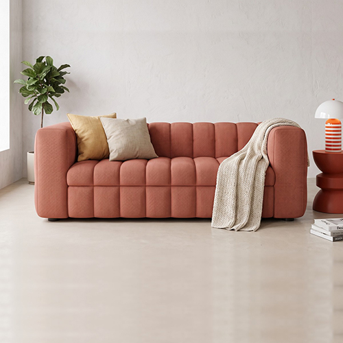 Canapé capitonné convertible 3 places en tissu chenille terracotta - ouverture express - Cester