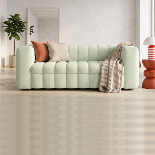 Canapé capitonné convertible 3 places en tissu chenille vert sauge - ouverture express - Cester