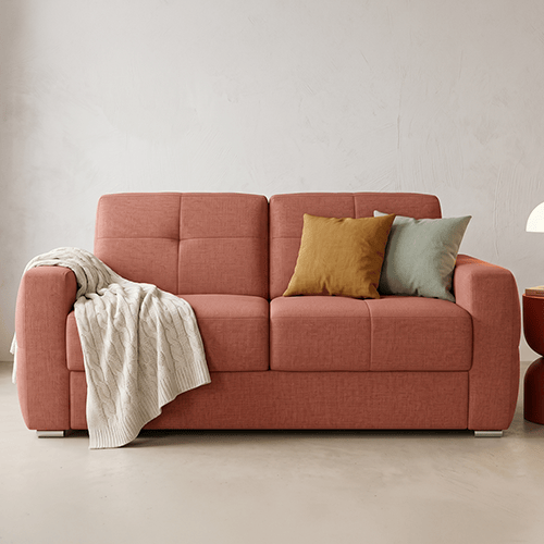 Canapé capitonné convertible 3 places en tissu chenille terracotta - ouverture express - Cassian