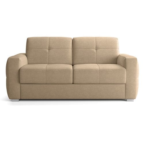 Canapé capitonné convertible 3 places en tissu chenille taupe - ouverture express - Cassian