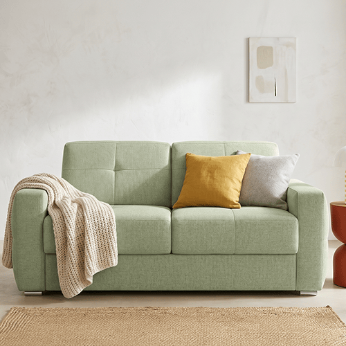 Canapé capitonné convertible 3 places en tissu chenille vert sauge - ouverture express - Cassian