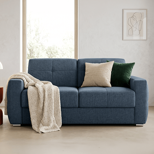Canapé capitonné convertible 3 places en tissu chenille bleu foncé - ouverture express - Cassian