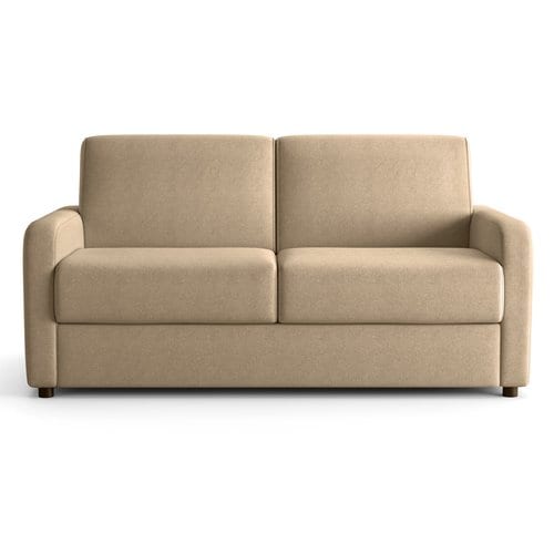 Canapé droit convertible 3 places en tissu chenille taupe - ouverture express - Lumio