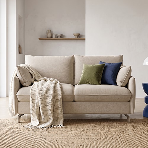 Canapé droit convertible 3 places en tissu chenille beige - ouverture express - Astoria