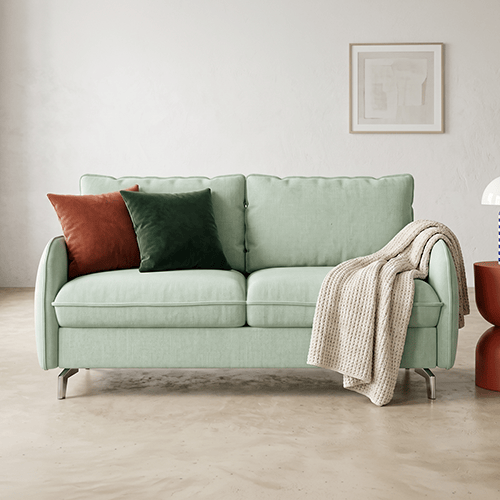 Canapé droit convertible 3 places en tissu chenille vert sauge - ouverture express - Novoli