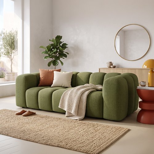 Canapé capitonné convertible 3 places en tissu chenille vert olive - ouverture express - Belleville