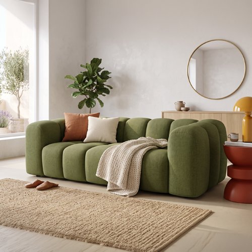 Canapé capitonné 3 places en tissu chenille vert olive - Belleville