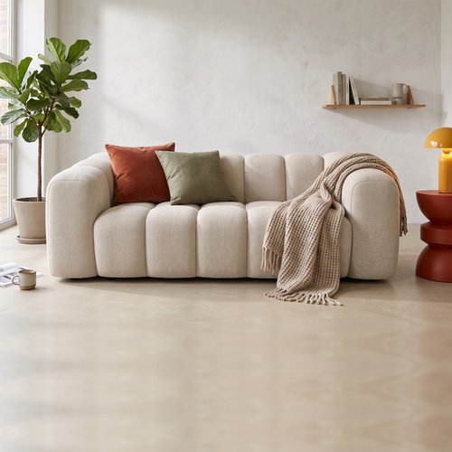 Canapé capitonné 3 places en tissu chenille beige - Belleville
