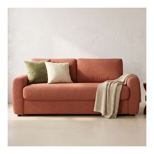 Canapé droit convertible 3 places en tissu chenille terracotta - ouverture express - Salvia