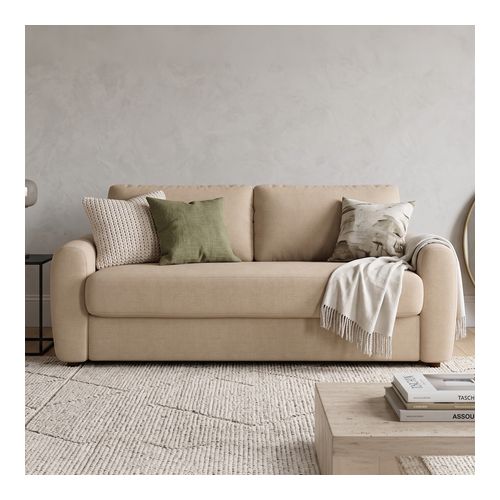 Canapé droit convertible 3 places en tissu chenille taupe - ouverture express - Salvia