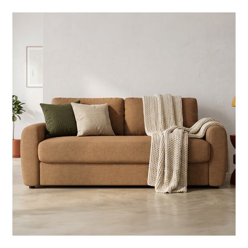 Canapé droit convertible 3 places en tissu chenille moka - ouverture express - Salvia