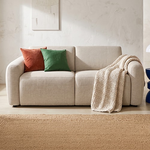 Canapé droit convertible 3 places en tissu chenille beige - ouverture express - Suzie