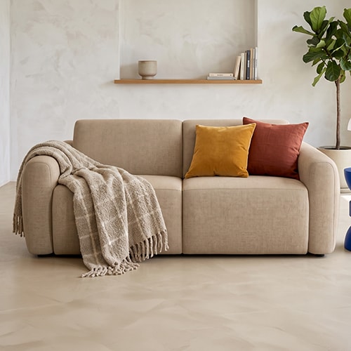 Canapé droit convertible 3 places en tissu chenille taupe - ouverture express - Suzie