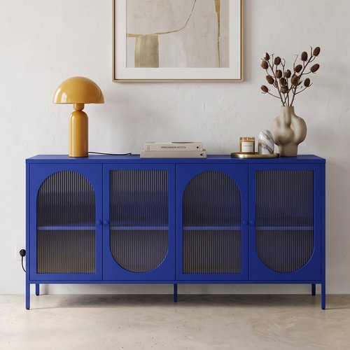 Buffet 4 portes en métal bleu électrique 70 cm - Ysia