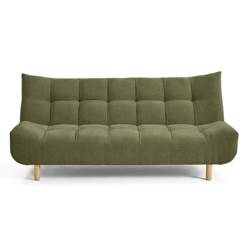 Canapé capitonné convertible 3 places en tissu chenille vert olive - Bumpy