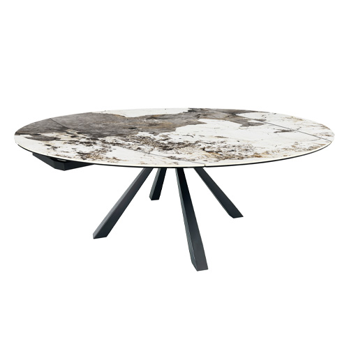 Table à manger extensible automatique 6/8 pers. en céramique effet Marbre gris Pandora et piètement noir 115/190x115 cm - Mugla
