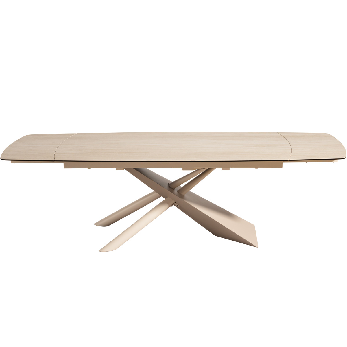 Table à manger rectangulaire extensible 8/10 pers. en céramique effet Travertin et piètement beige 180/260x98 cm - Tundra