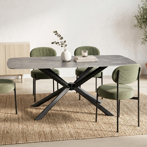 Table à manger rectangulaire 8 pers. en céramique gris anthracite et piètement noir 180x90 cm - Etna