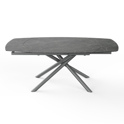Table à manger rectangulaire extensible 6/8 pers. en céramique gris anthracite et piètement noir 130/190x90 cm - Disko