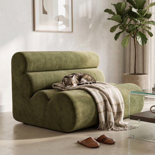 Banquette compressée 2 places en tissu chenille vert kaki - Billie