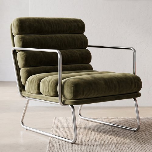 Fauteuil en tissu chenille vert kaki - Vania
