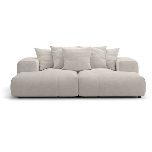 Canapé droit 3 places assise profonde en tissu chenille beige - Belvia