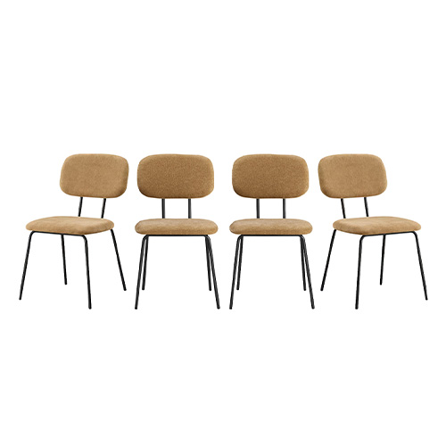Lot de 4 chaises en tissu chenille camel et piètement noir - Lucie
