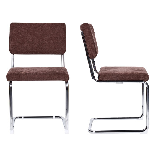 Lot de 2 chaises en tissu chenille marron et piètement chromé - Dulce