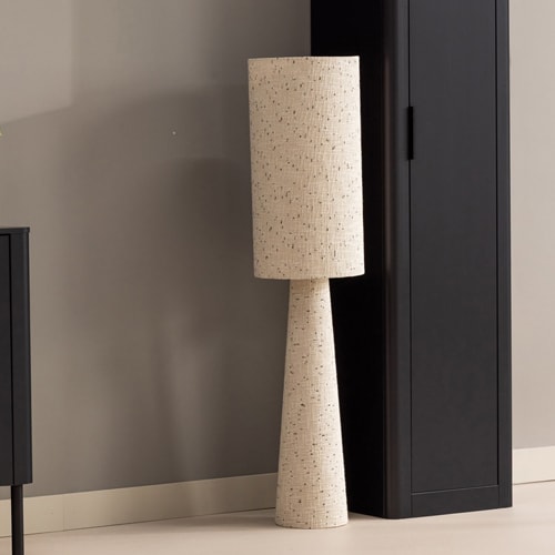 Lampadaire en métal et tissu bouclé beige à pois noirs - Loft