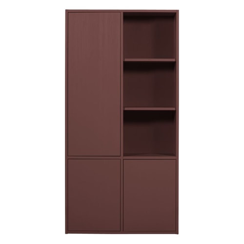 Buffet haut 3 portes 3 niches en bois cannelé bordeaux 100 cm- Merel