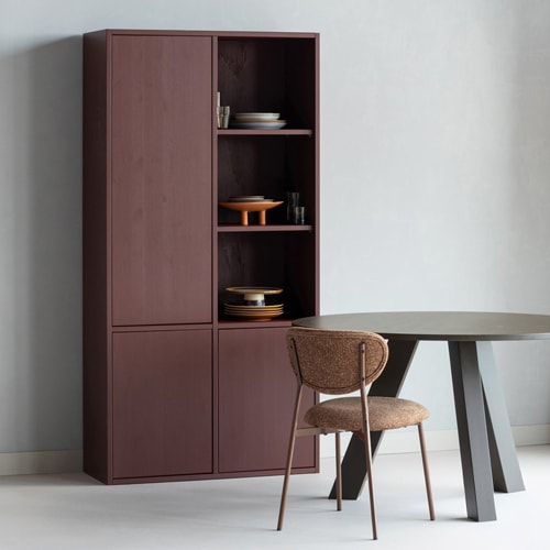 Buffet haut 3 portes 3 niches en bois cannelé bordeaux 100 cm- Merel