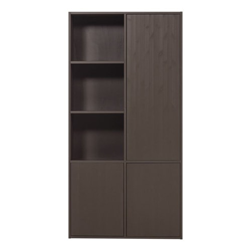 Buffet haut 3 portes - 3 niches à gauche - en pin cannelé brun moyen 108 cm - Meggy