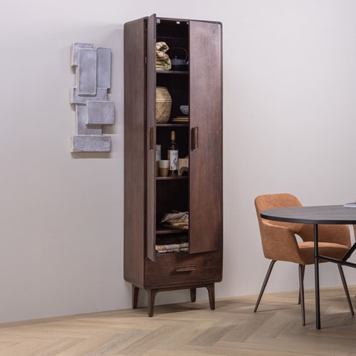 Buffet haut en bois de manguier sculpté brun foncé 60 cm - Liya