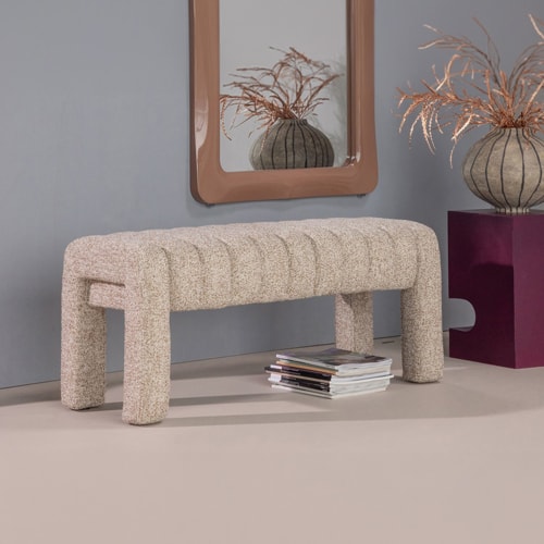 Banc en tissu bouclé bouclé matelassé taupe - Frex