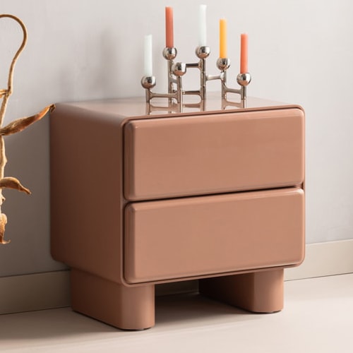 Table de chevet 2 tiroirs laquée vieux rose brillant 57 cm - Lustra