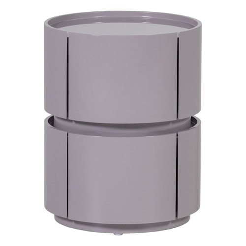 Table de chevet cylindrique 2 tiroirs laquée gris clair Ø40 cm - Lunex