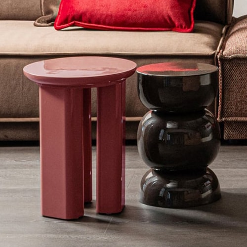 Table d'appoint ronde laquée vieux rouge/rose brillant Ø40 cm - Orivo