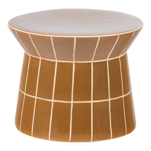 Table d'appoint décorative ronde en céramique effet carrelage jaune miel Ø38 cm - Plu